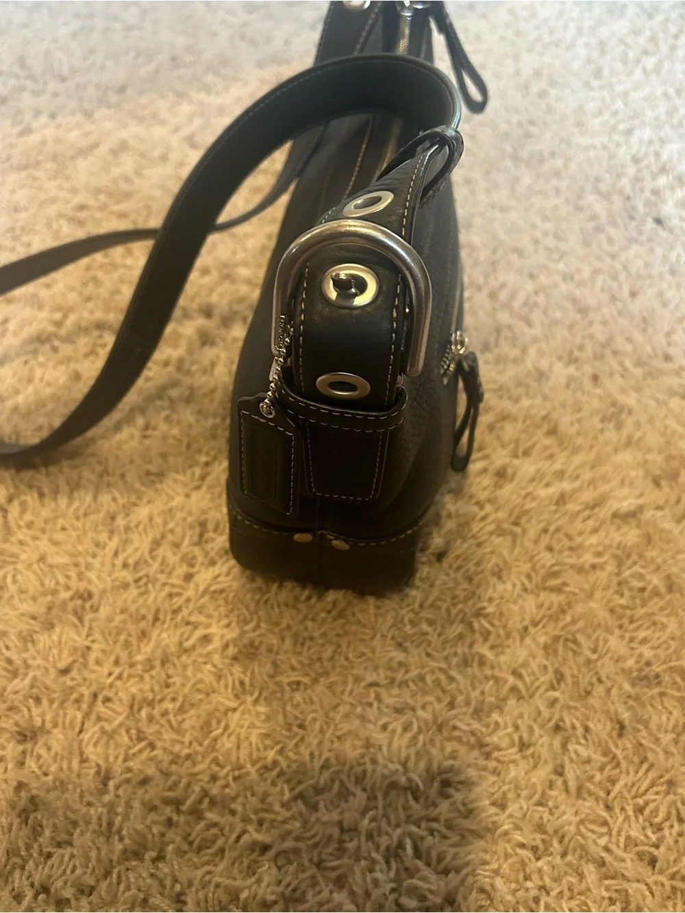 Coach F12324 Black Pebbled Leather Hobo Shoulder Bag